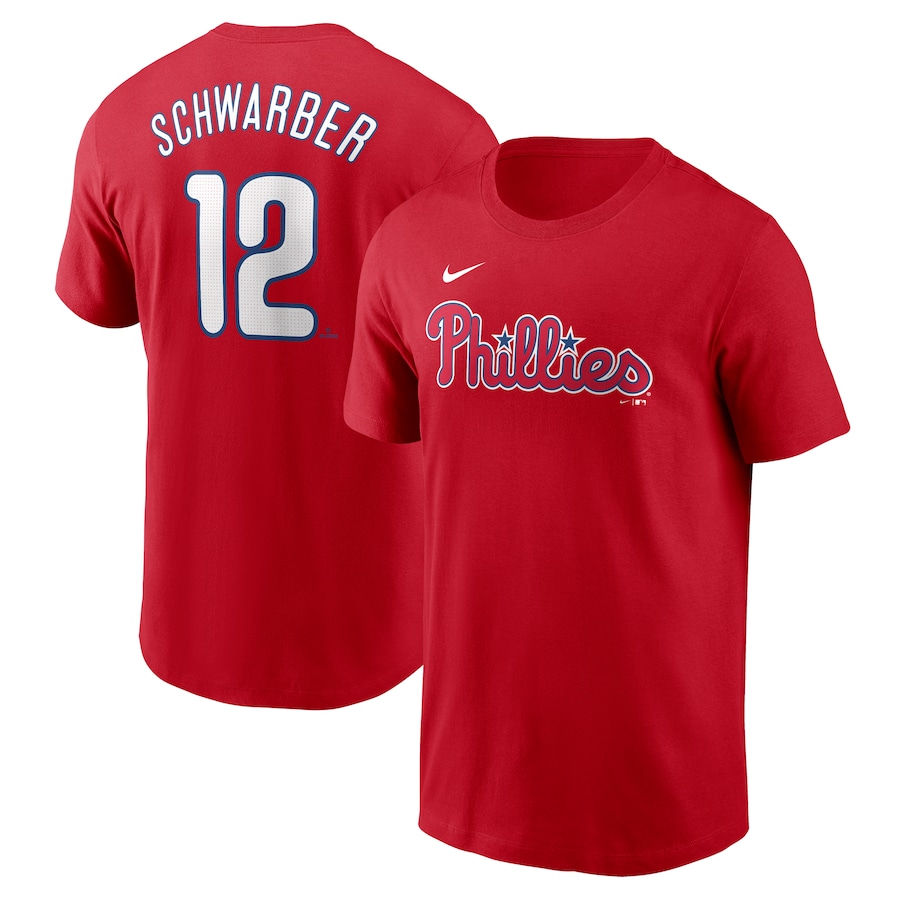 Men's Philadelphia Phillies Kyle Schwarber Nike Red Fuse Name & Number T-Shirt - Jersey