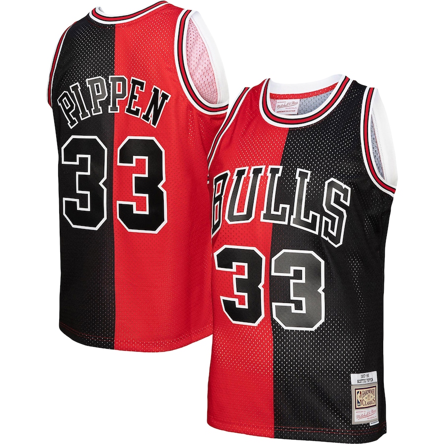 Men's Chicago Bulls Mitchell & Ness Red/Black Big & Tall Hardwood Classics 1997/98 Split Swingman Jersey - Jersey
