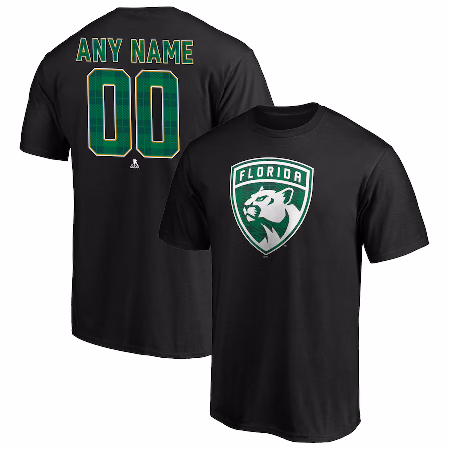 Men's Florida Panthers Black Emerald Plaid Personalized Name & Number T-Shirt - Jersey
