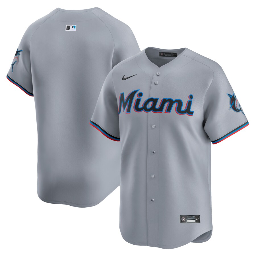 Men's Miami Marlins  Nike Gray Road Limited Jersey - Jersey