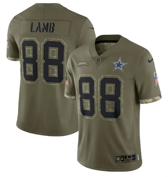 Men's Dallas Cowboys #88 CeeDee Lamb 2022 Olive Salute To Service Limited Stitched Jersey - Jersey