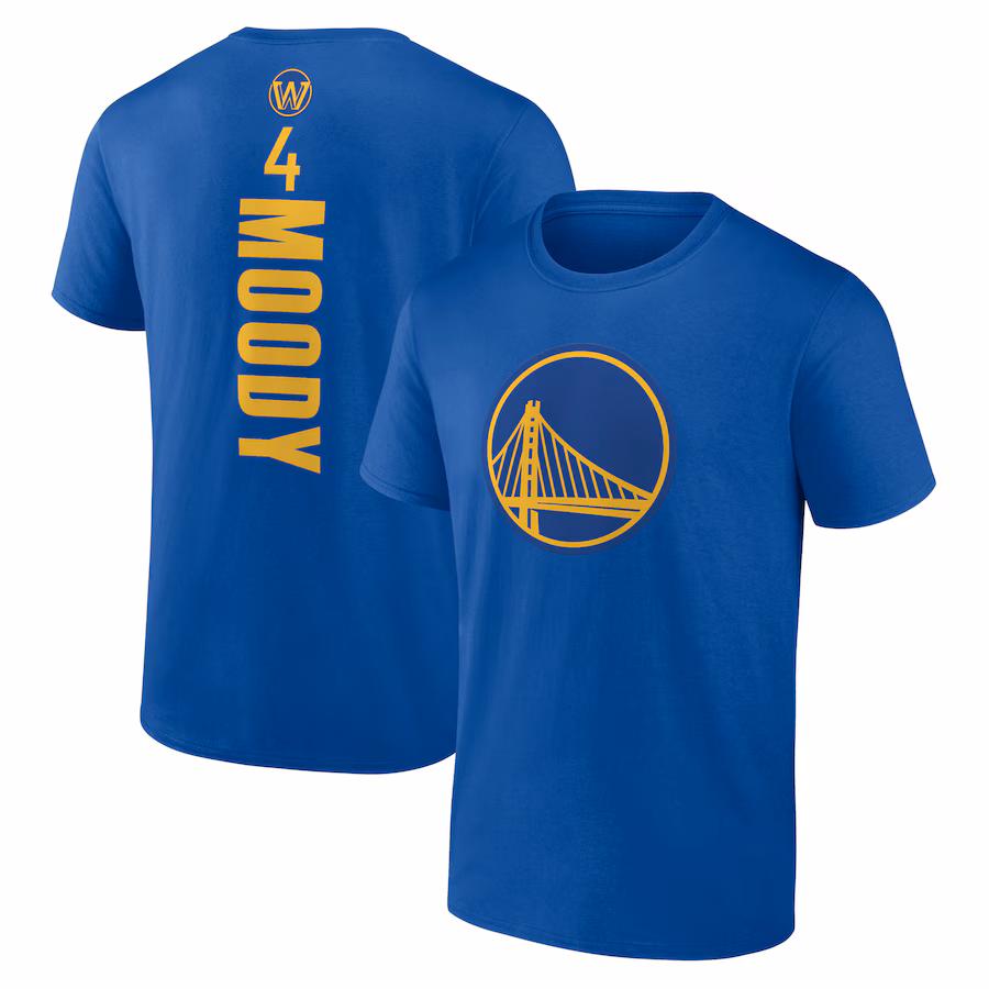 Men's Golden State Warriors Moses Moody Royal Playmaker Name & Number T-Shirt - Jersey