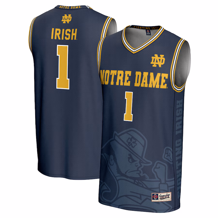 #1 Notre Dame Fighting Irish GameDay Greats Youth Icon Print Lightweight Basketball Fashion Jersey - Navy - Jersey