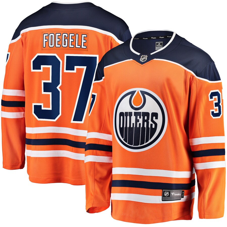 Men's Edmonton Oilers Warren Foegele Fanatics Branded Orange Home Breakaway Player Jersey - Jersey