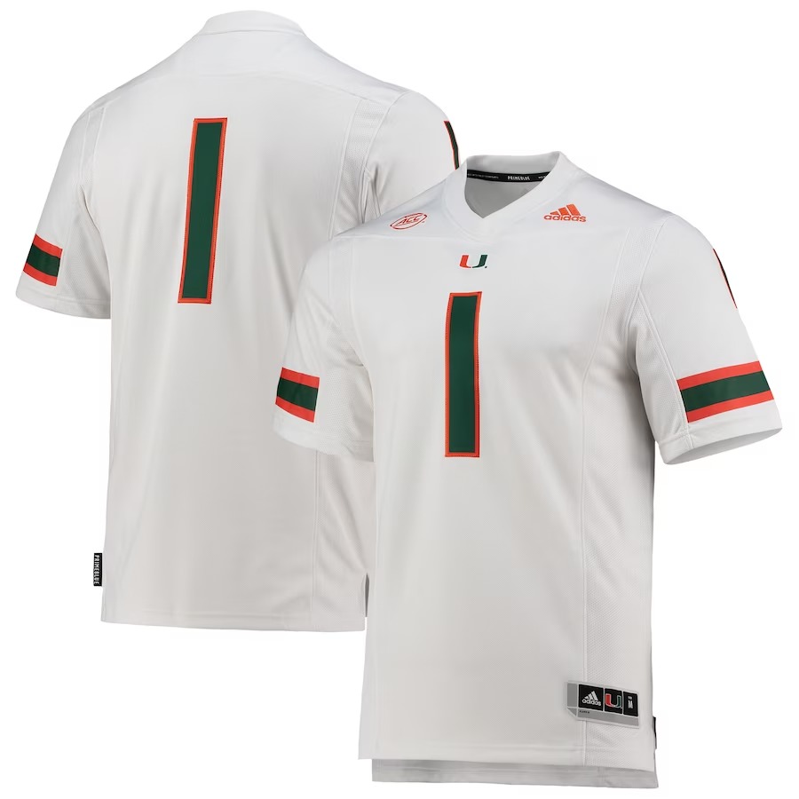 #1 Miami Hurricanes adidas Team Premier Football Jersey - White - Jersey