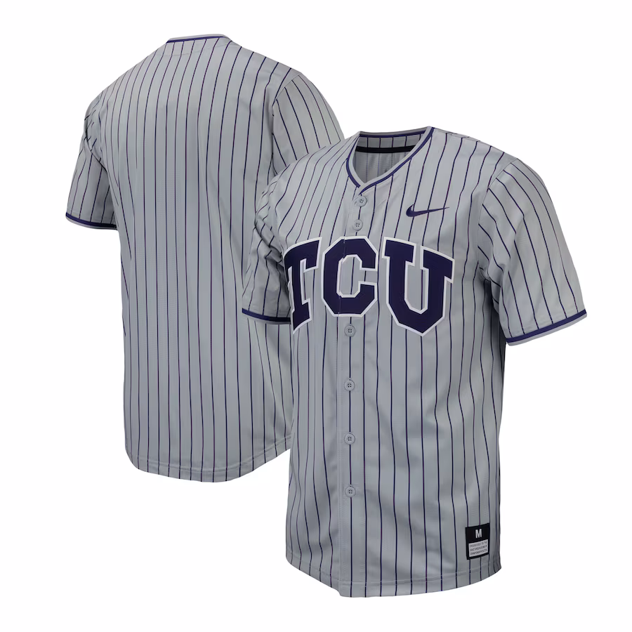 Men's Nike Gray TCU Horned Frogs Pinstripe Replica Baseball Jersey - Jersey