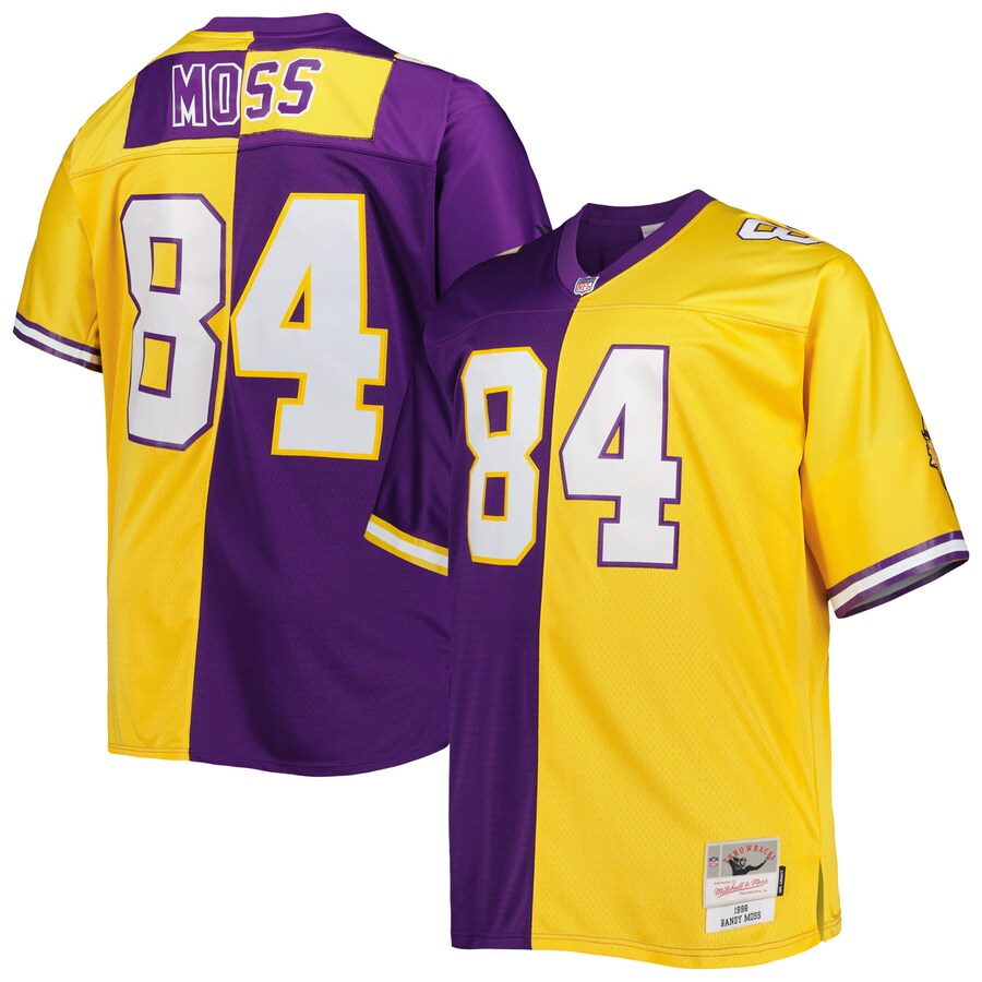 Men's Minnesota Vikings Randy Moss Mitchell & Ness Purple/Gold Big & Tall Split Legacy Retired Player Replica Jersey - Jersey
