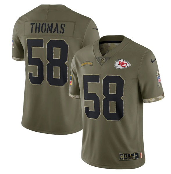Men's Kansas City Chiefs #58 Derrick Thomas 2022 Olive Salute To Service Limited Stitched Jersey - Jersey