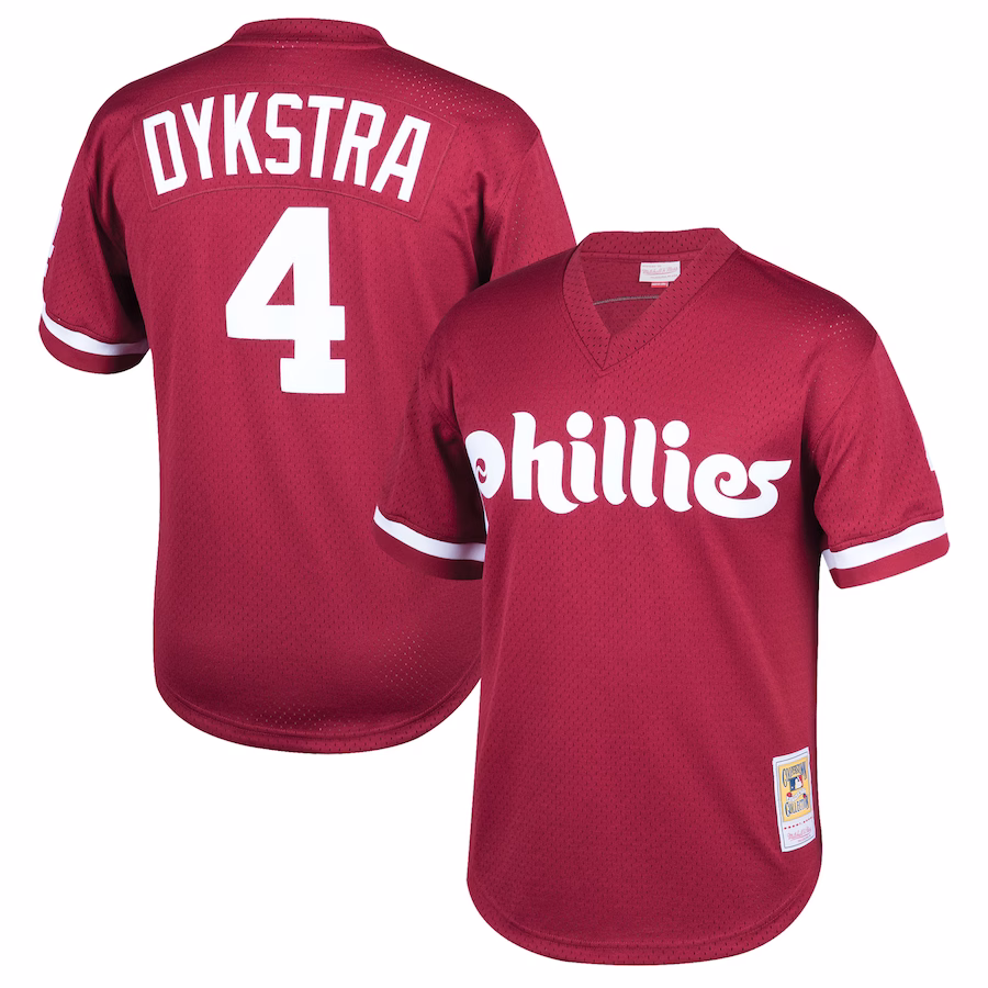 Youth Philadelphia Phillies Lenny Dykstra Mitchell & Ness Burgundy Cooperstown Collection Mesh Batting Practice Jersey - Jersey