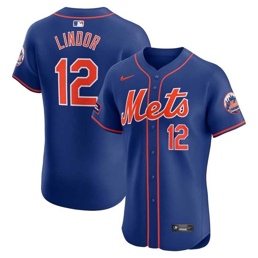 Men's New York Mets Francisco Lindor Nike Royal Alternate Elite Sponsor Patch Player Jersey - Jersey