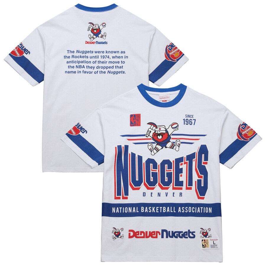 Unisex Denver Nuggets  Mitchell & Ness White Hardwood Classics Vintage Team Origins Premium T-Shirt - Jersey