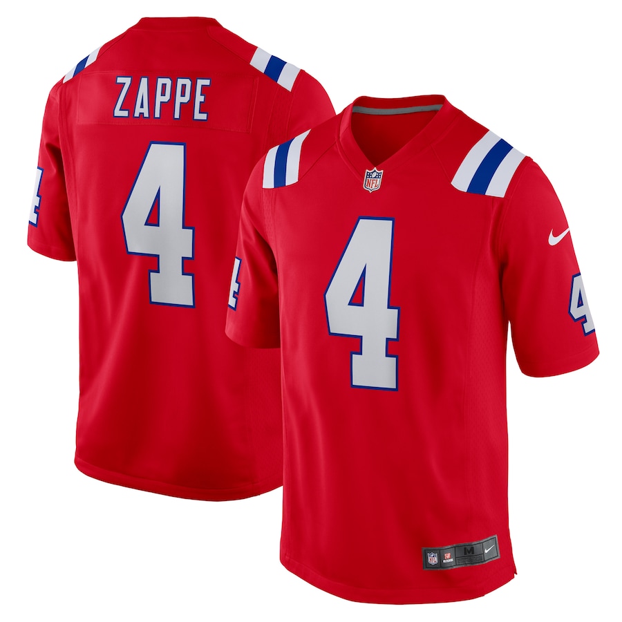 Men's New England Patriots Bailey Zappe Nike Red Alternate Game Player Jersey - Jersey