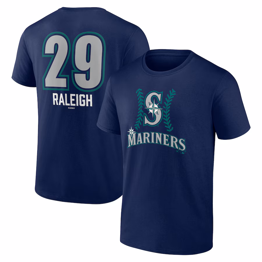 Men's Seattle Mariners Cal Raleigh Navy Name & Number Fastball T-Shirt - Jersey