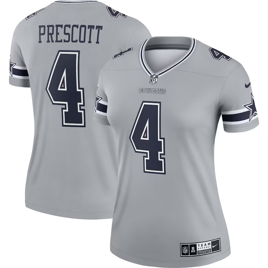 Women's Dallas Cowboys Dak Prescott Nike Gray Inverted Legend Jersey - Jersey