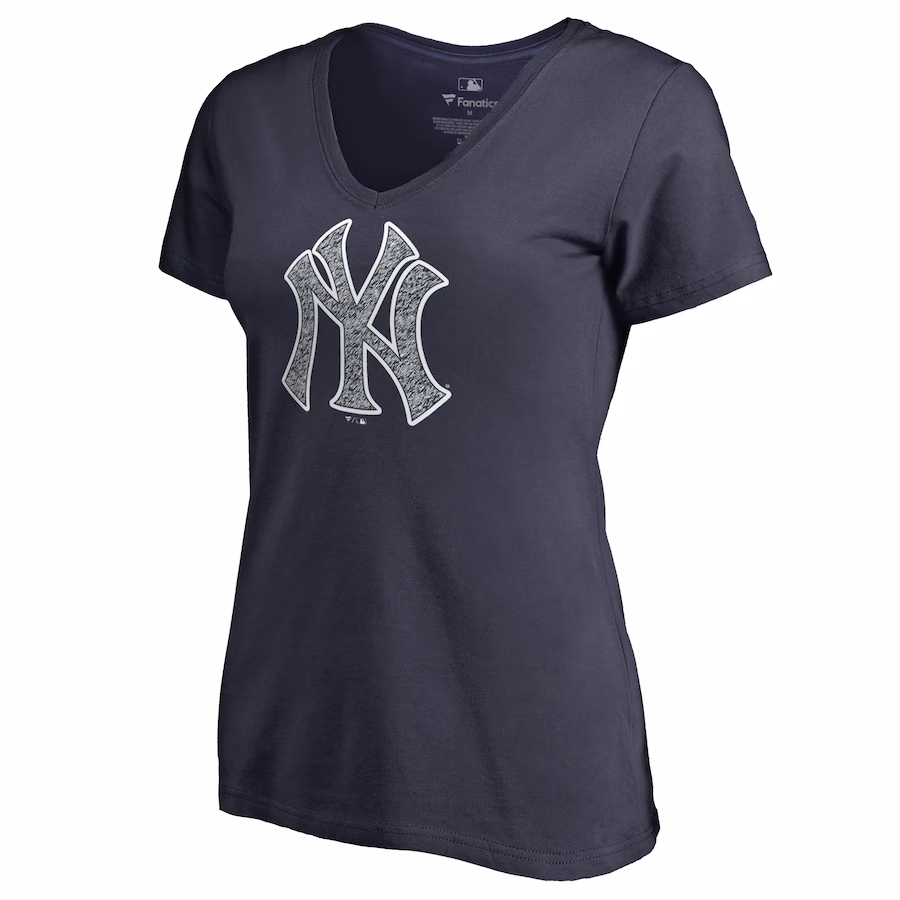Women's New York Yankees Navy Static Logo V-Neck T-Shirt - Jersey