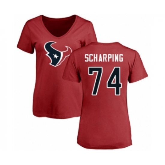 Football Women's Houston Texans #74 Max Scharping Red Name & Number Logo T-Shirt - Jersey