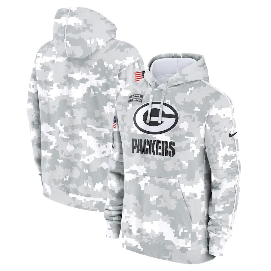 Men's Green Bay Packers Nike Arctic Camo 2024 Salute To Service Big & Tall Club Fleece Pullover Hoodie - Jersey