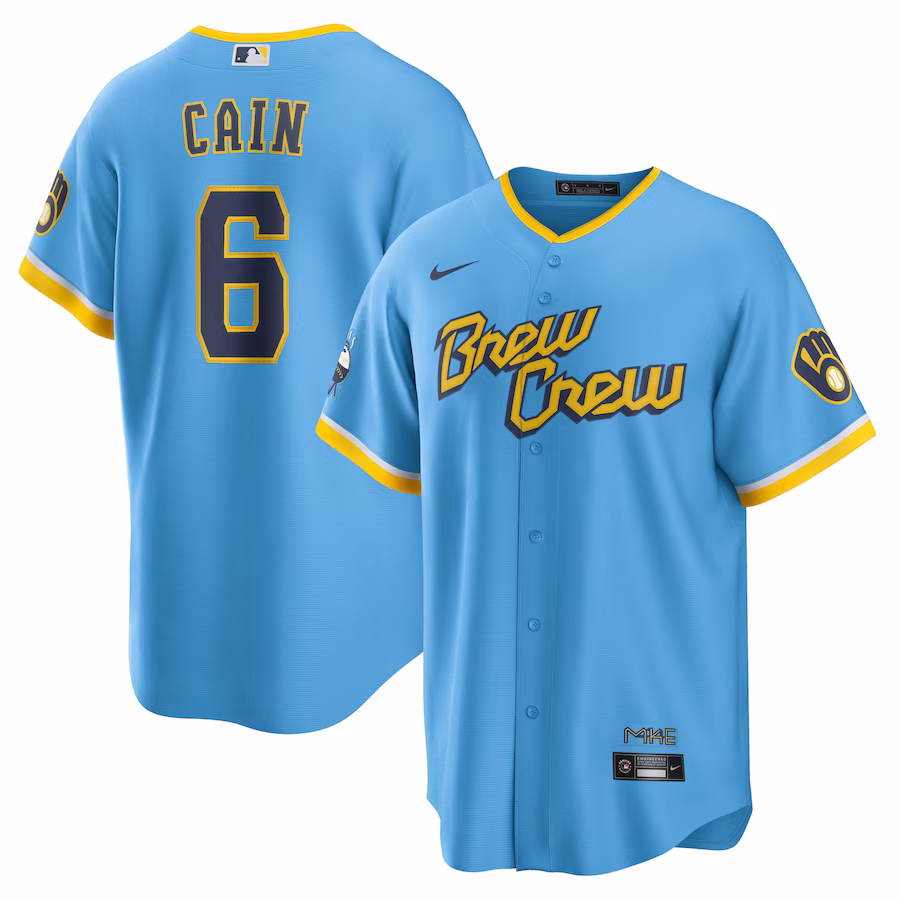 Men's Milwaukee Brewers Lorenzo Cain Nike Powder Blue City Connect Replica Player Jersey - Jersey
