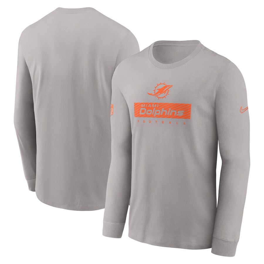 Men's Miami Dolphins Nike Gray Sideline Performance Long Sleeve T-Shirt - Jersey