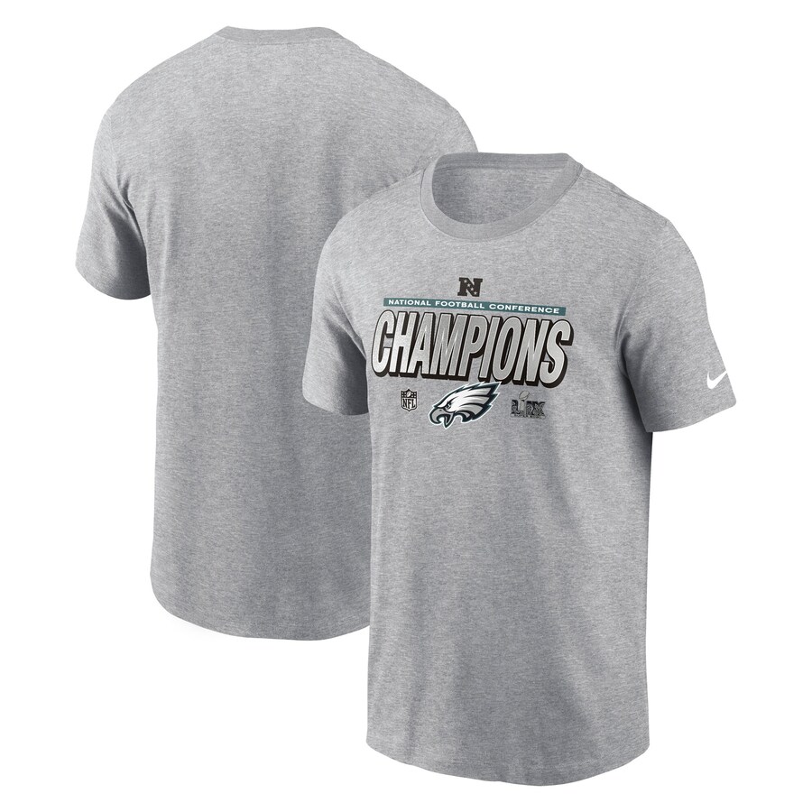 Men's Philadelphia Eagles  Nike Heather Gray 2024 NFC Champions Locker Room Trophy Collection T-Shirt - Jersey