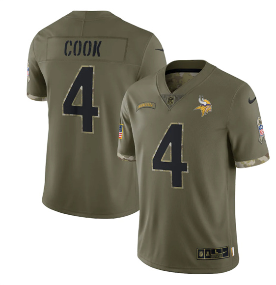 Men's Minnesota Vikings #4 Dalvin Cook 2022 Olive Salute To Service Limited Stitched Jersey - Jersey