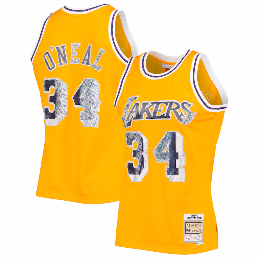 Men's Los Angeles Lakers Shaquille O'Neal Mitchell & Ness Gold 1996-97 Hardwood Classics NBA 75th Anniversary Diamond Swingman Jersey - Jersey