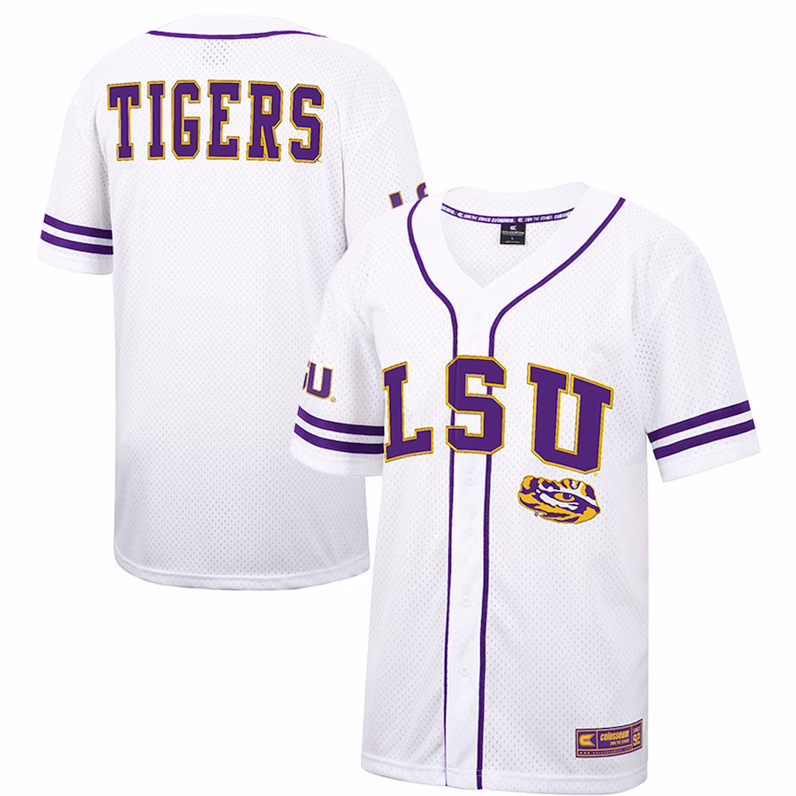 LSU Tigers Colosseum Free Spirited Mesh Button-Up Baseball Jersey - White - Jersey