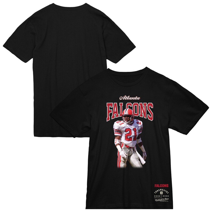 Men's Atlanta Falcons Deion Sanders Mitchell & Ness Black Sideline Retired Player T-Shirt - Jersey