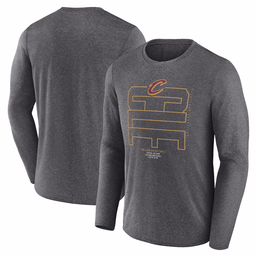 Men's Cleveland Cavaliers  Fanatics Heather Charcoal Game Point Long Sleeve T-Shirt - Jersey
