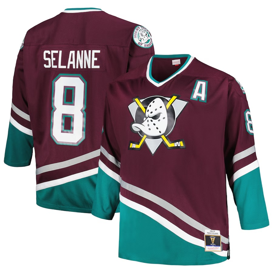 Men's Anaheim Ducks Teemu Selanne Mitchell & Ness Purple Big & Tall Blue Line Player Jersey - Jersey