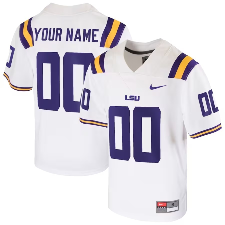 LSU Tigers Nike Youth  Custom Football Game Jersey – White - Jersey