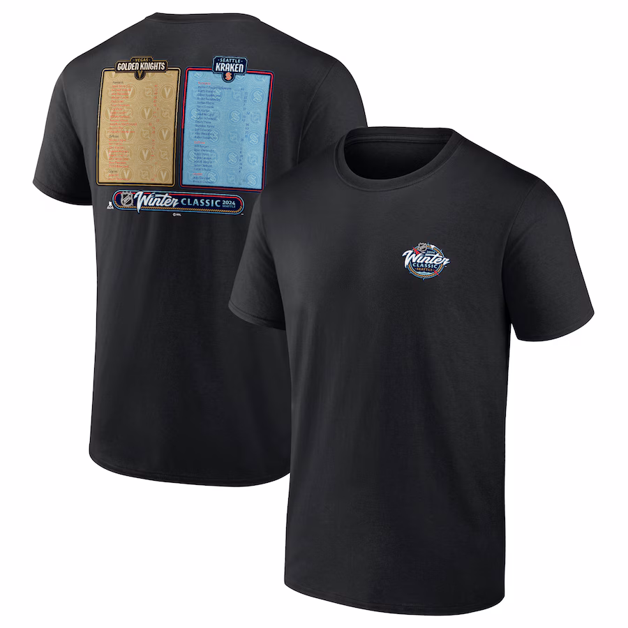 Men's Seattle Kraken vs. Vegas Golden Knights Fanatics Black 2024 NHL Winter Classic Roster T-Shirt - Jersey
