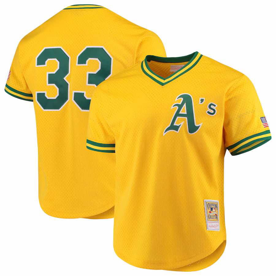 Men's Athletics Jose Canseco Mitchell & Ness Gold Cooperstown Collection Mesh Batting Practice Jersey - Jersey