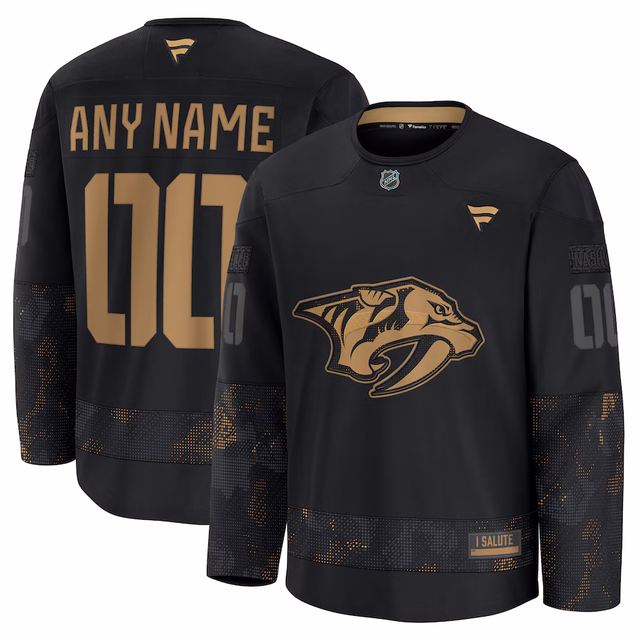 Men's Nashville Predators Fanatics Black 2024 Military Appreciation Personalized Long Sleeve Practice Jersey - Jersey