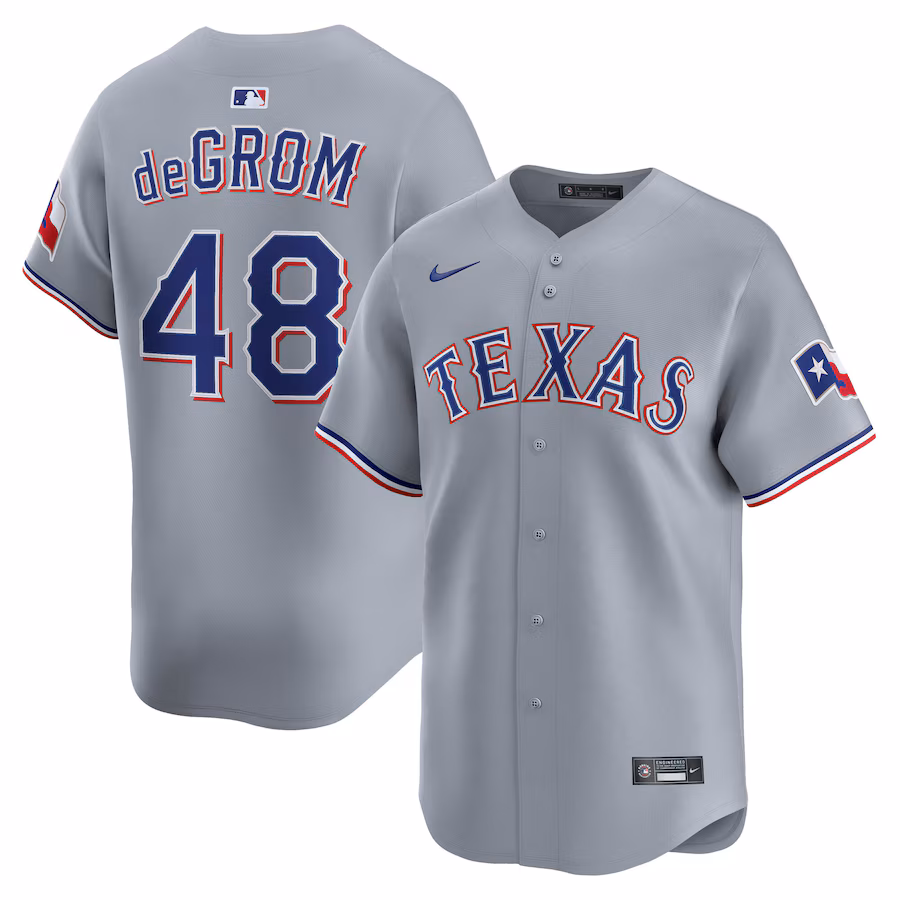 Men's Texas Rangers Jacob deGrom Nike Gray Road Limited Player Jersey - Jersey