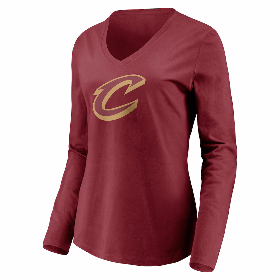 Women's Cleveland Cavaliers Wine Primary Logo Team Long Sleeve V-Neck T-Shirt - Jersey