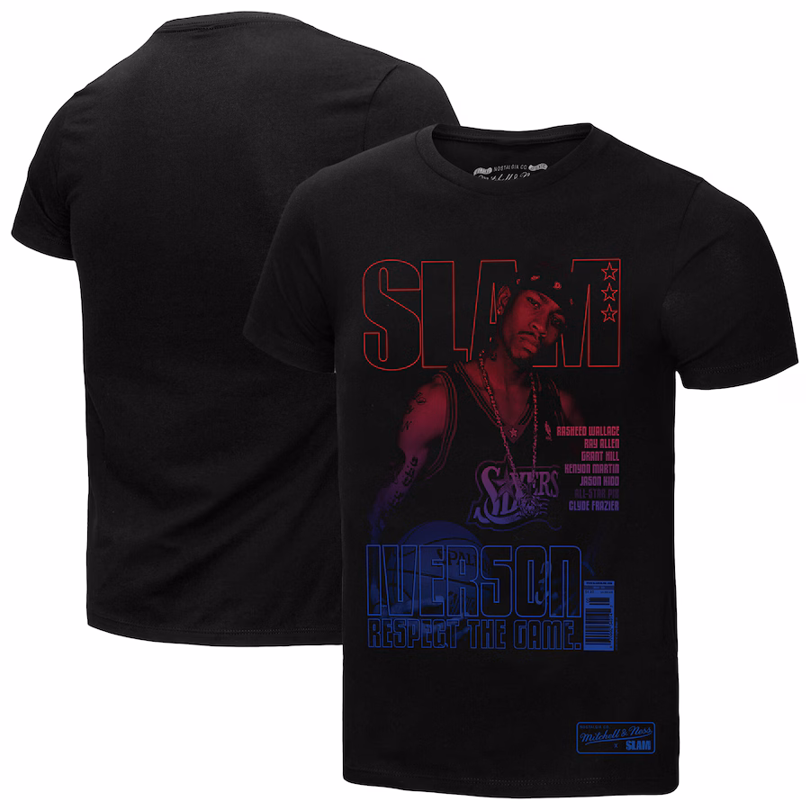Men's Philadelphia 76ers Allen Iverson Mitchell & Ness Black SLAM Gradient T-Shirt - Jersey