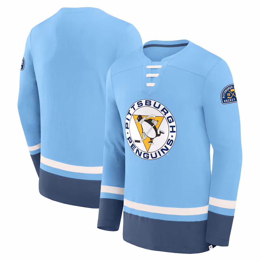 Men's Pittsburgh Penguins Fanatics Light Blue Vintage High Point Long Sleeve T-Shirt - Jersey