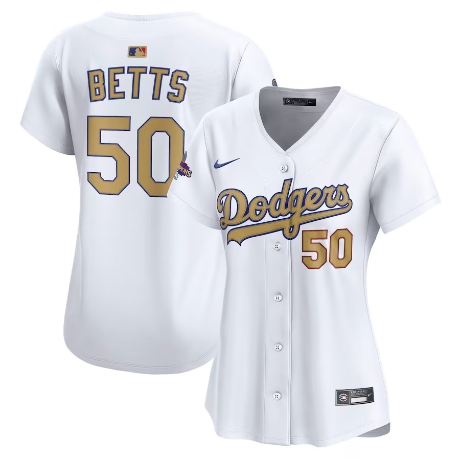 Women's Los Angeles Dodgers Mookie Betts Nike White 2025 Gold Collection Limited Jersey - Jersey
