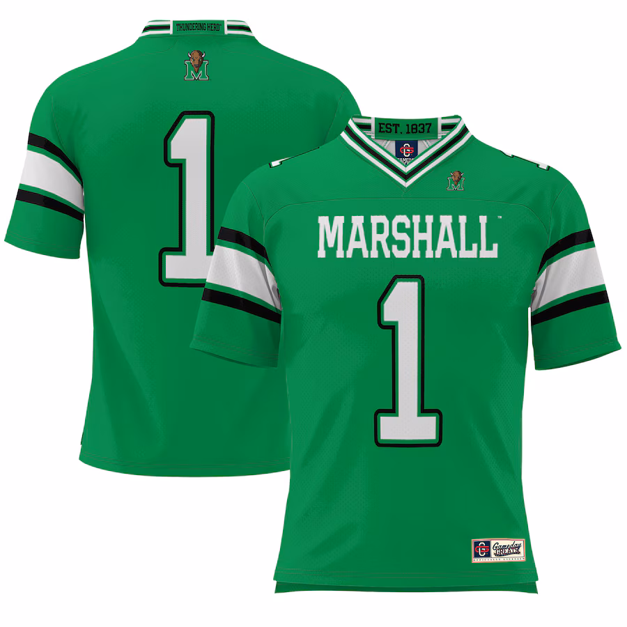 #1 Marshall Thundering Herd GameDay Greats Youth Endzone Football Jersey - Kelly Green - Jersey