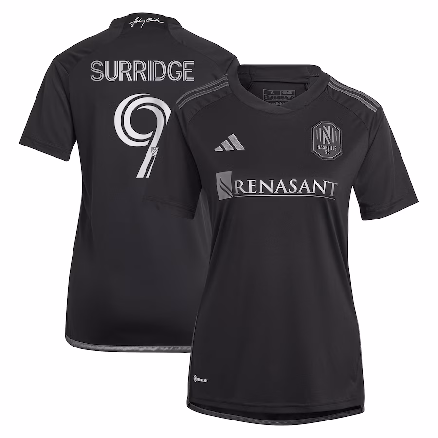 Women's Nashville SC Sam Surridge adidas Black 2023 Man In Black Kit Replica Player Jersey - Jersey