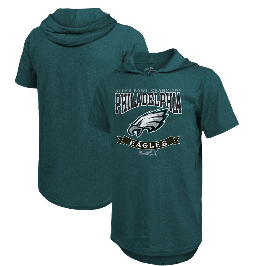 Men's Philadelphia Eagles Majestic Threads Midnight Green Super Bowl LIX Champions Coffin Corner Tri-Blend Hoodie T-Shirt - Jersey