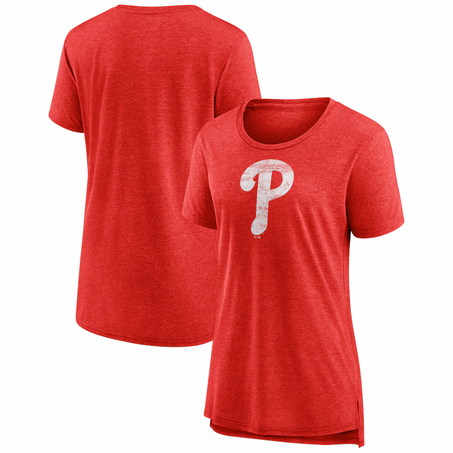 Women's Philadelphia Phillies Red Weathered Official Logo Tri-Blend T-Shirt - Jersey