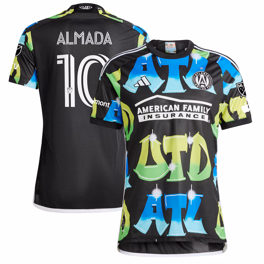 Men's Atlanta United FC Thiago Almada adidas Black 2023 The 404 Authentic Player Jersey - Jersey