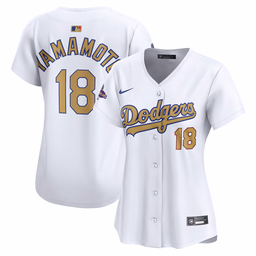 Women's Los Angeles Dodgers Yoshinobu Yamamoto Nike White 2025 Gold Collection Limited Jersey - Jersey