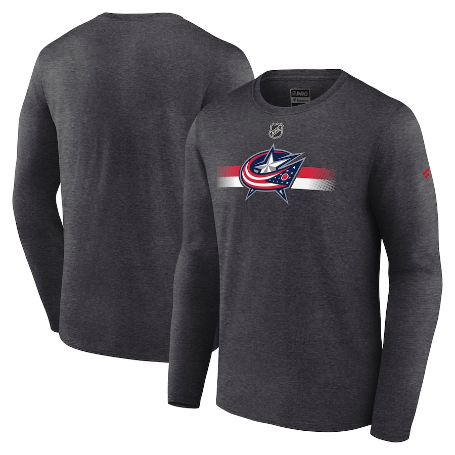 Men's Columbus Blue Jackets Fanatics Heather Charcoal Authentic Pro Secondary Long Sleeve T-Shirt - Jersey