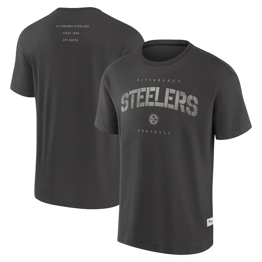 Men's Pittsburgh Steelers Fanatics Charcoal Elements Weathered Tonal Future Ground T-Shirt - Jersey
