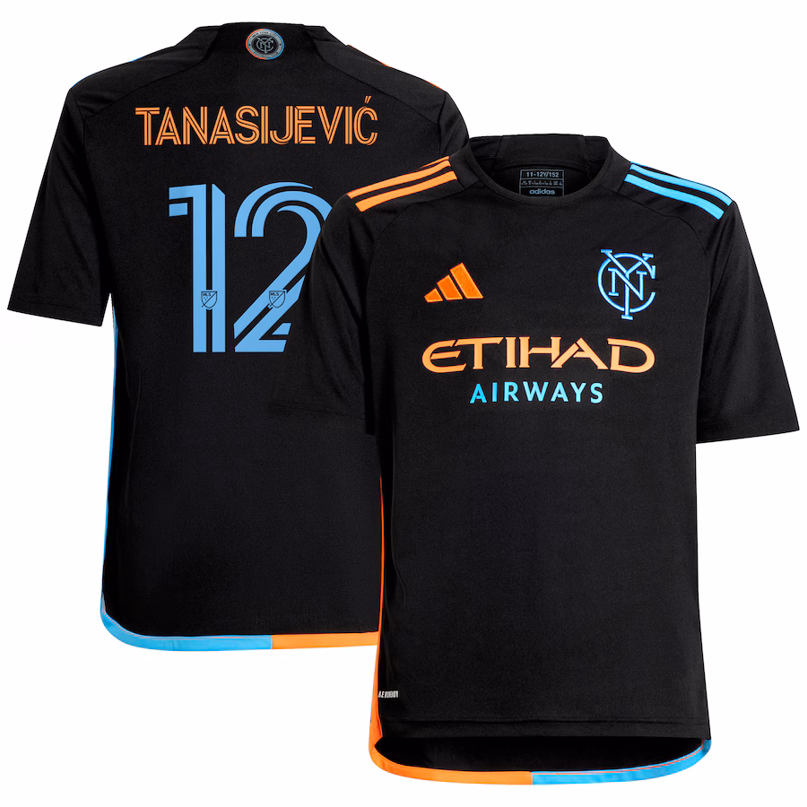 Youth New York City FC Strahinja Tanasijevic adidas Black 2024 24/7 Kit Replica Player Jersey - Jersey