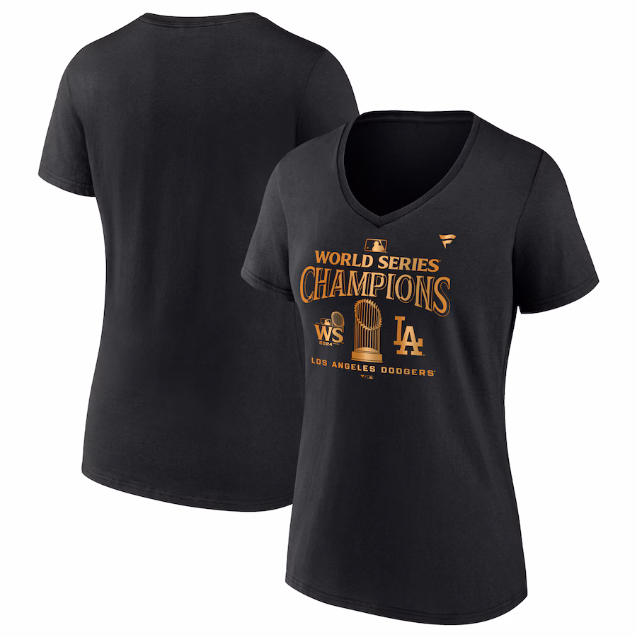 Women's Los Angeles Dodgers Fanatics Black 2024 World Series Champions Parade V-Neck T-Shirt - Jersey