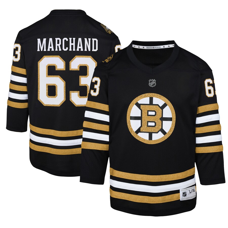 Youth Boston Bruins Brad Marchand Black 100th Anniversary Replica Player Jersey - Jersey